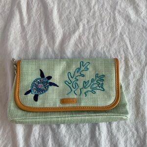 Vera Bradley Mint Green Clutch with Embroidered Turtle Design